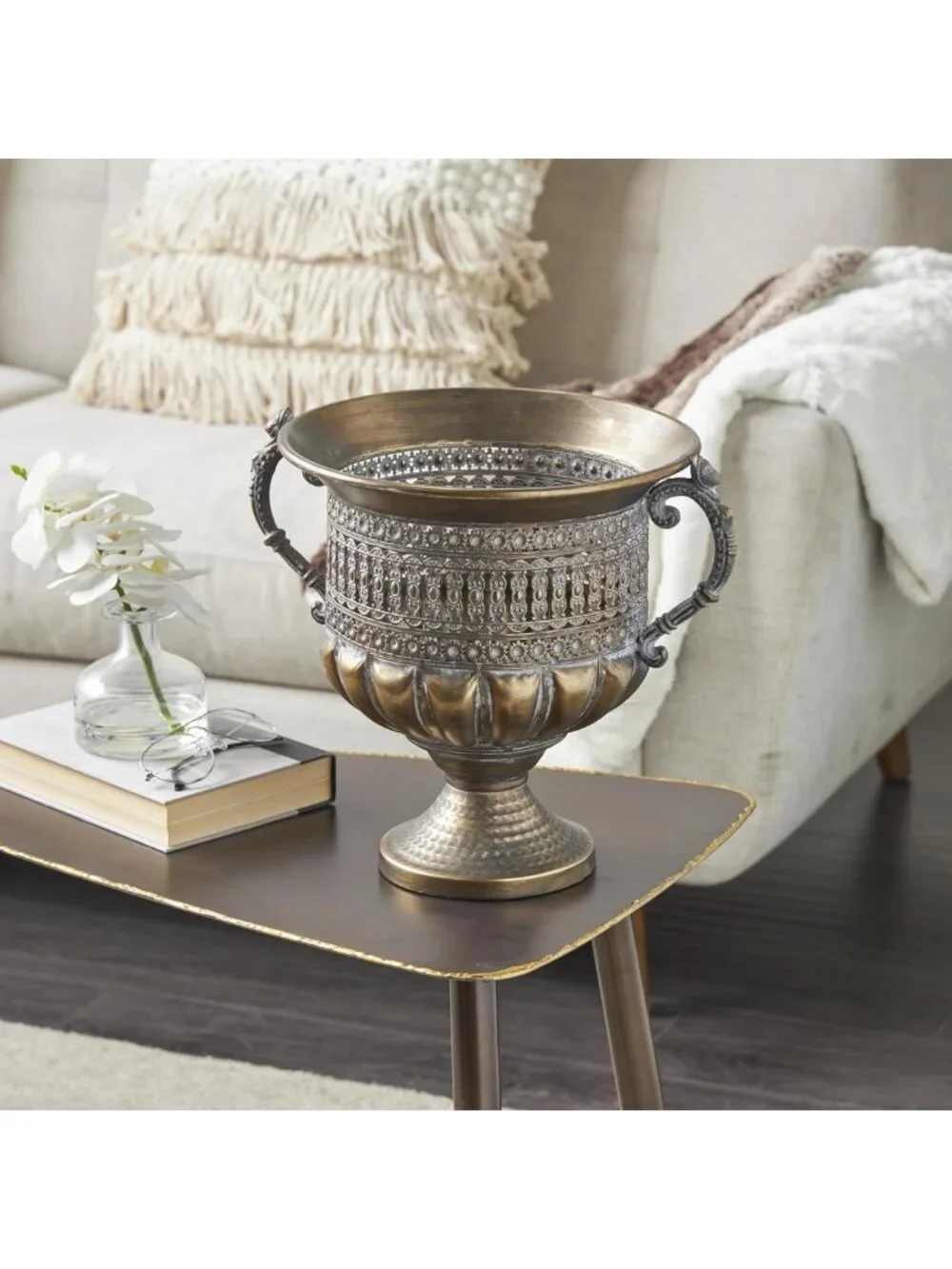 Urn-Shaped Metal Decorative Vase with Cut Outs - 12